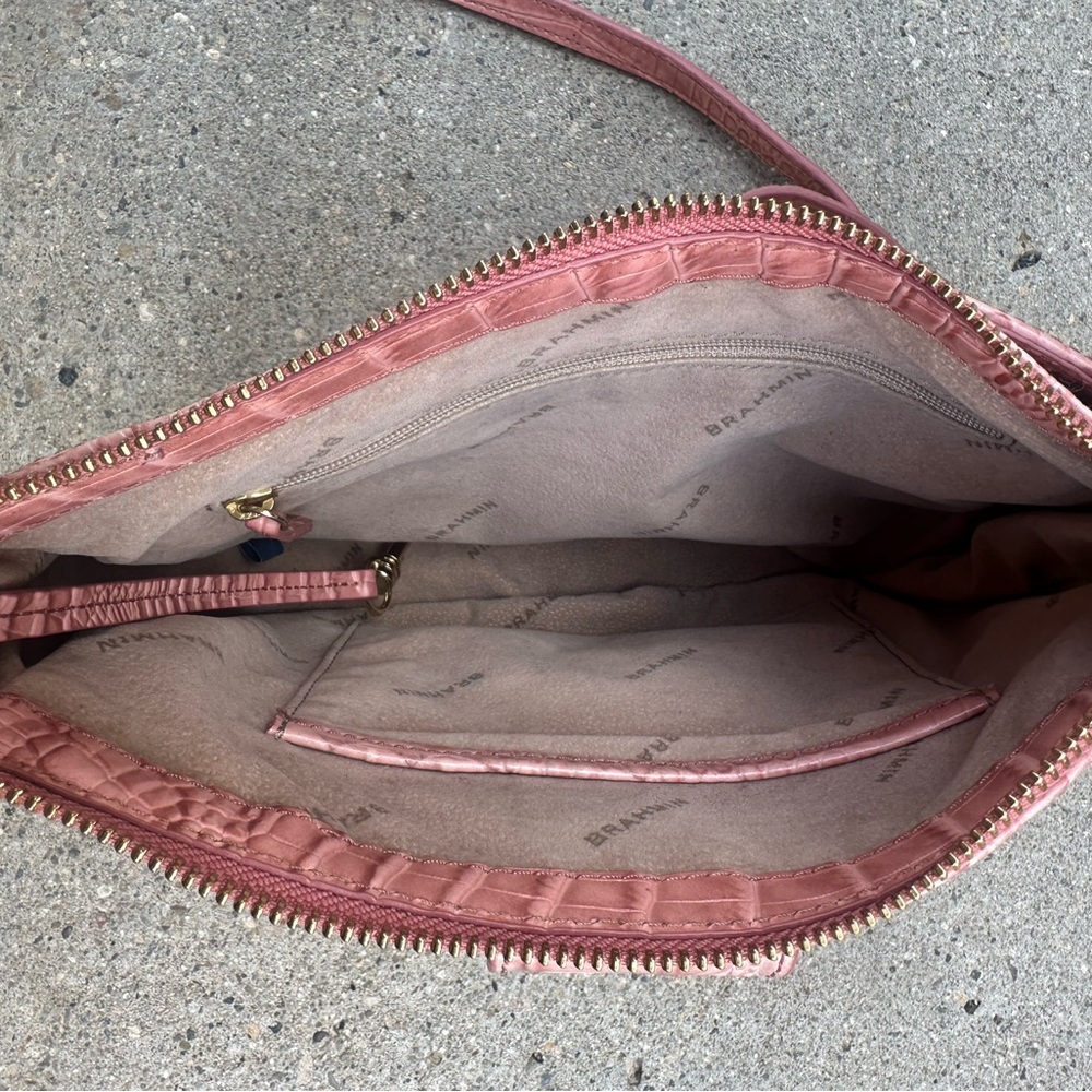 Brahmin Vanessa Crocodile-Embossed Leather Shoulder/Crossbody Bag in Pink - Picture 6 of 8